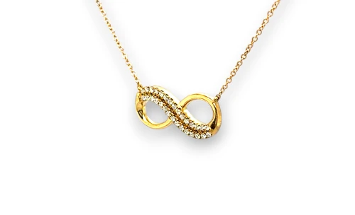 0.15ct Natural Diamond & 9ct Gold INFINITY Necklace 16/8 Inch 2.22g