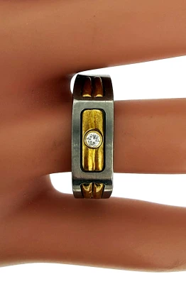 0.05ct Natural Diamond Gents 7.0mm Ring- 18ct Gold & Titanium 5.12g
