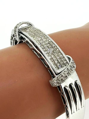 4.00ct Natural Diamond & 14ct White Gold 16.5mm Bangle 7.5 Inch - 45.17g