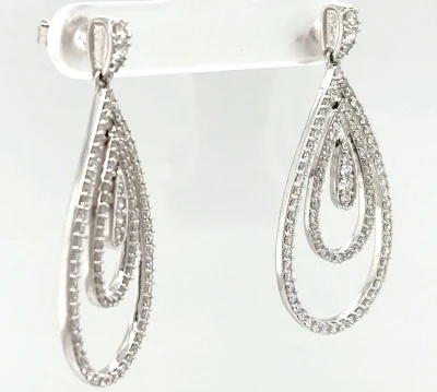 1.50ct Diamond & 9ct White Gold Drop Stud Earrings 7.8g ( 41.00mm x 18.00mm)