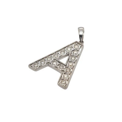 0.81ct Natural Diamond & 9ct White Gold -Initial A- Pendant (34.5mm x 28.00mm) 4.15g