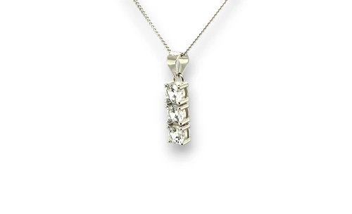 Solid Silver & Cubic Zirconia 3 Stone Drop Pendant 18Inch 2.80g