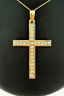 0.50ct Diamond & 9ct Gold Cross Pendant ( 50mm x 27.5 x 2.1mm) 5.8g