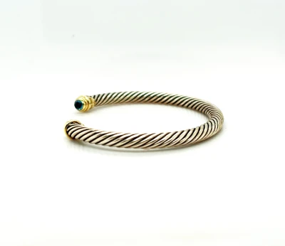 14ct Gold & Silver 6.5mm Topaz Torque Bangle 26.0g 7.5inch