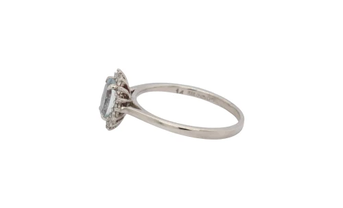 1.00ct Aquamarine & 0.16ct Diamond - Platinum Halo Ring 3.5g