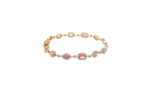 5.50ct Natural Pink Sapphire/Diamond Bracelet 14ct Gold 7.5 Inch 7.04g