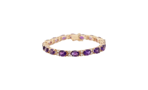 19.80ct Amethyst & Diamond Tennis Bracelet- 14ct Gold 7.5 Inch 15.81g
