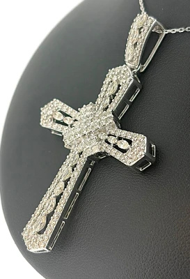 3.41ct Diamond & 9ct White Gold Cross Pendant (64mm x 36.4mm)- 12.5g