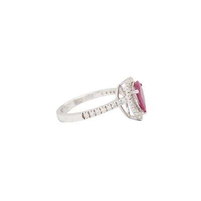 1.24ct Ruby & 0.38ct Diamond Halo Solitaire Ring- 18ct White Gold 3.32g