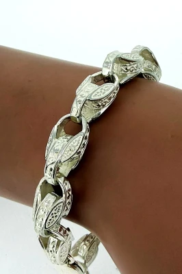Solid Sterling Silver 8.7mm Tulip Link Bracelet 31.7g ( Upto 9 inch)