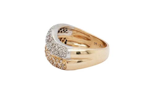 0.75ct Diamond & 2 Tone 9ct Gold Wavey Dress Ring/Band 7.3g