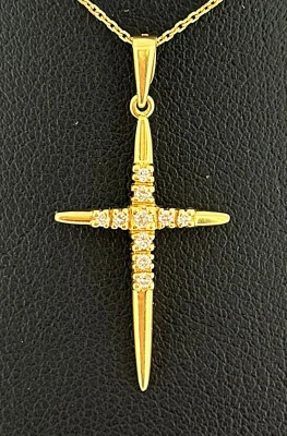 0.10ct Diamond & 18ct Gold Cross Pendant 1.18g ( 30mm x 15mm)