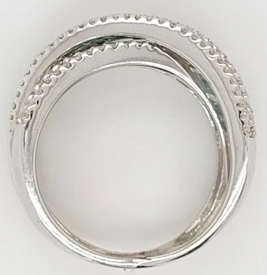 2.39ct Emerald & Diamond Cross Over Ring, 18ct White Gold 8.1g Size N