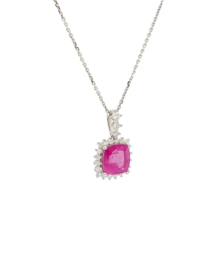 5.77ct Natural Pink Sapphire/Diamond & 18ct White Gold Pendant-5.61g