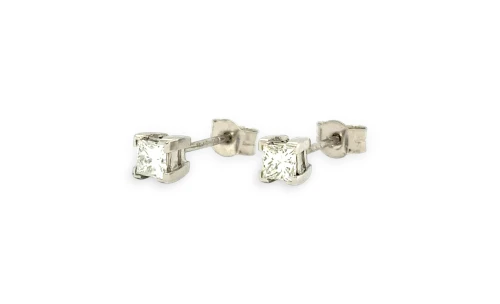 0.50ct Natural Princess Cut Diamond & 18ct White Gold Stud Earrings 1.7g