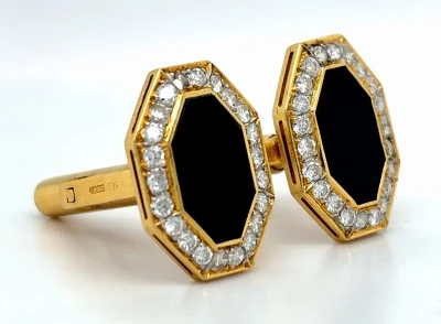 1.00ct Diamond & Onyx Cufflinks -18ct Gold 10g