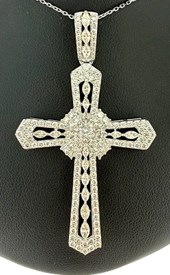 3.41ct Diamond & 9ct White Gold Cross Pendant (64mm x 36.4mm)- 12.5g