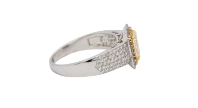 2.06ct Natural Yellow/White Diamond Halo Solitaire Ring -18ct White Gold 4.5g