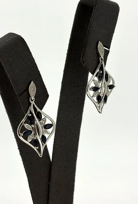 0.72ct Sapphire & 0.10ct Diamond Drop Earrings 9ct White Gold 3.37g