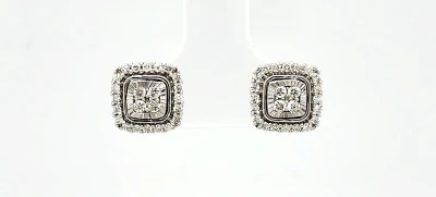 0.50ct Diamond & 9ct White Gold Halo Stud Earrings 3.0g ( 8.6mm x 8.6mm)