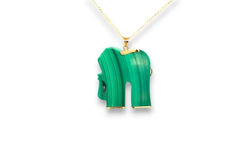 Natural Malachite Elephant & 14ct Gold Pendant ( 43.0 x 33.5 mm) 23.7g