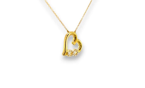 0.08ct Natural Diamond & 9ct Gold Heart Pendant 16/18 Inch - 2.94g