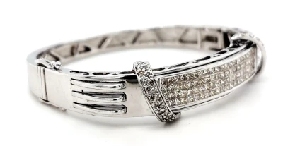 4.00ct Natural Diamond & 14ct White Gold 16.5mm Bangle 7.5 Inch - 45.17g