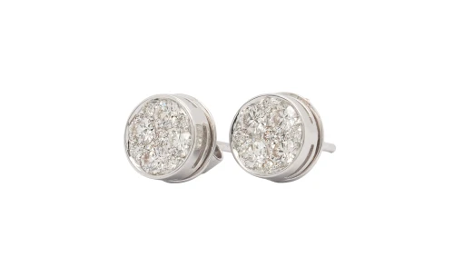 0.88ct Natural Diamond & 18ct White Gold 8.0mm Cluster Stud Earrings 3.0g