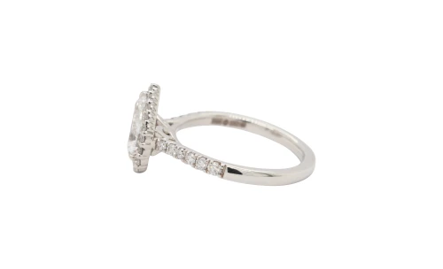 1.46ct Lab Grown Pear cut Diamond & Platinum Halo Solitaire Ring 5.3g