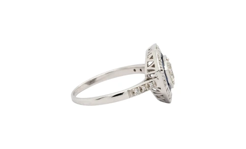 0.95ct Natural Sapphire & Diamond Halo Ring - 18ct White Gold 3.6g