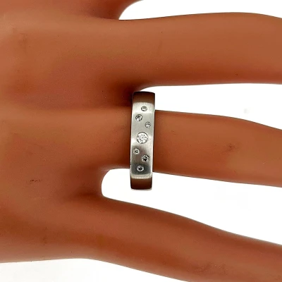 0.10ct Diamond & 9ct White Gold BRUSHED 5mm Slight Court Wedding Band 6.3g