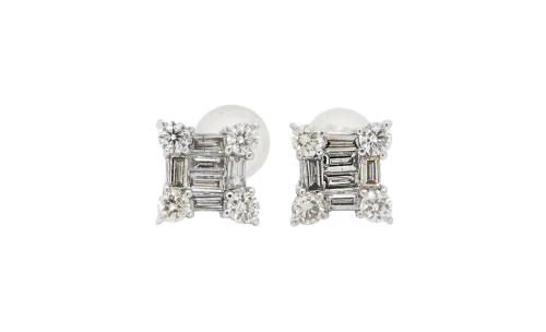 0.60ct Natural Diamond & 18ct White Gold 7.0mm Fancy Stud Earrings 1.45g