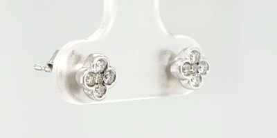 0.25ct Diamond & 18ct White Gold Clover Style Stud Earrings 1.0g
