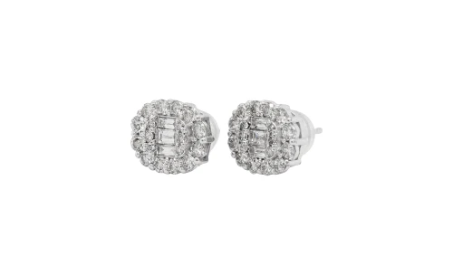 1.00ct Natural Diamond & 18ct White Gold Halo/Cluster Stud Earrings ( 10.2 x 8.5mm) 2.18g