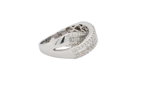 1.41ct Natural Diamond & 18ct White Gold 15mm Cross Over Dress Ring 11.6g