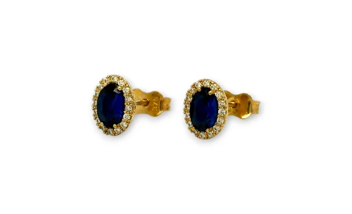 9ct Gold - Blue & White CZ Halo Stud earrings (10 x 8.0mm) 1.6g