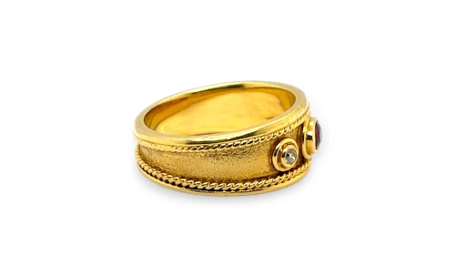 0.40ct Ruby & 0.15ct Diamond 10.00mm Dress Ring/Band -18ct Gold 11.85g