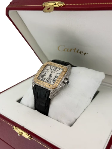 Cartier Santos 100 Midi 18ct Gold & Stainless Steel DIAMOND 2008 Box & Papers Model 2878