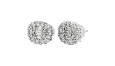 1.00ct Natural Diamond & 18ct White Gold Halo/Cluster Stud Earrings ( 10.2 x 8.5mm) 2.18g