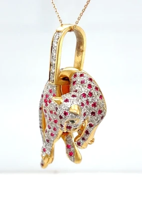 Ruby Diamond & Emerald Panther Pendant 18ct Gold 22.4g