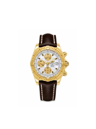 Breitling 44mm Chronomat Evolution Chronograph 18ct Gold/Leather (2015 Box & Papers ) Mother of Pearl Dial Model: K13356