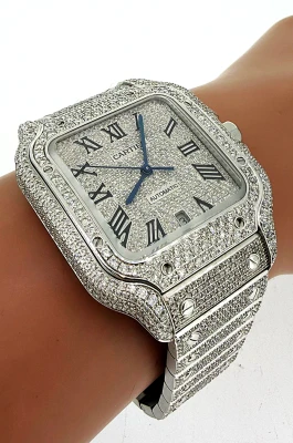 Santos De Cartier 38mm Stainless Steel -FULL DIAMOND - 2025 Box & Papers Model: WSSA-0018