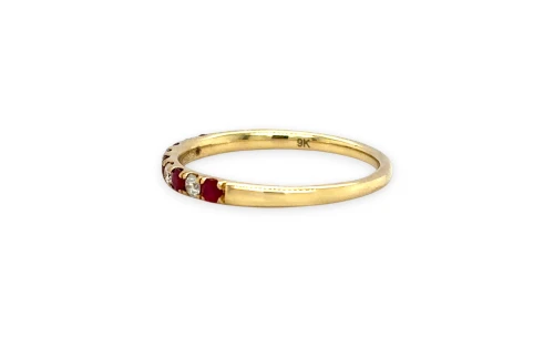 0.46ct Natural Ruby & Diamond Wedding/Eternity Band 9ct Gold 1.5g