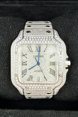 Santos De Cartier 38mm Stainless Steel -FULL DIAMOND - 2025 Box & Papers Model: WSSA-0018