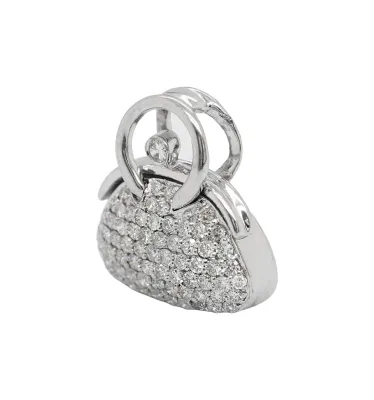 0.85ct Natural Diamond & 18ct White Gold Bag Pendant (16.4 x 16.5mm) 3.79g