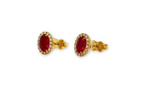 9ct Gold - Red & White CZ Halo Stud earrings (10 x 8.0mm) 1.6g