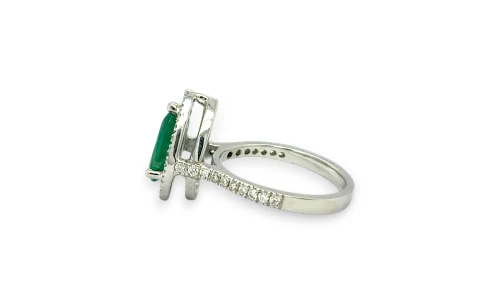 2.50ct Natural Emerald & Diamond Halo Solitaire Ring-18ct White Gold 5.26g