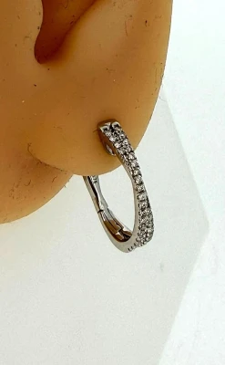 0.25ct Diamond & 9ct White Gold Kiss Hoop Earrings 2.4g