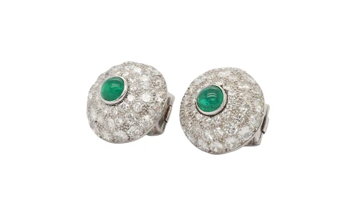 12.00ct Natural Emerald & Diamond 22.5mm Vintage Platinum -Lever Back Earrings 19.45ct