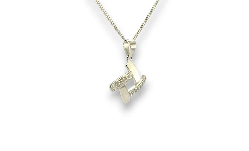 Solid Silver & Cubic Zirconia Fancy Pendant & Chain 18 Inch 2.64g